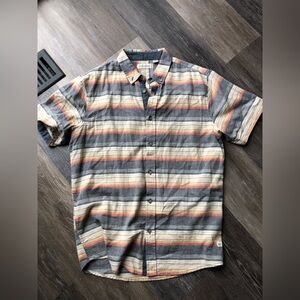 Striped Orange, Yellow and Grey Men's Button Up Short Sleeve Shirt Size XL